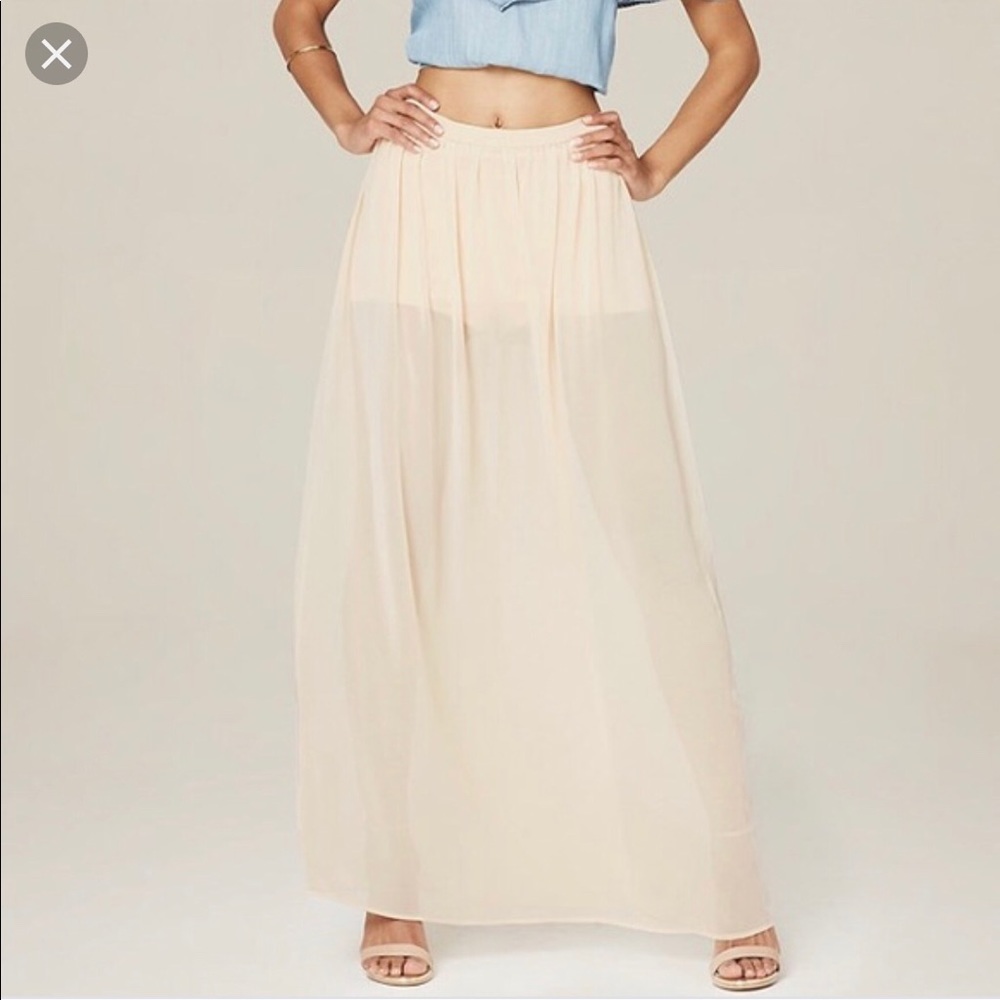 Bebe sheer cream long skirt with spandex shorts